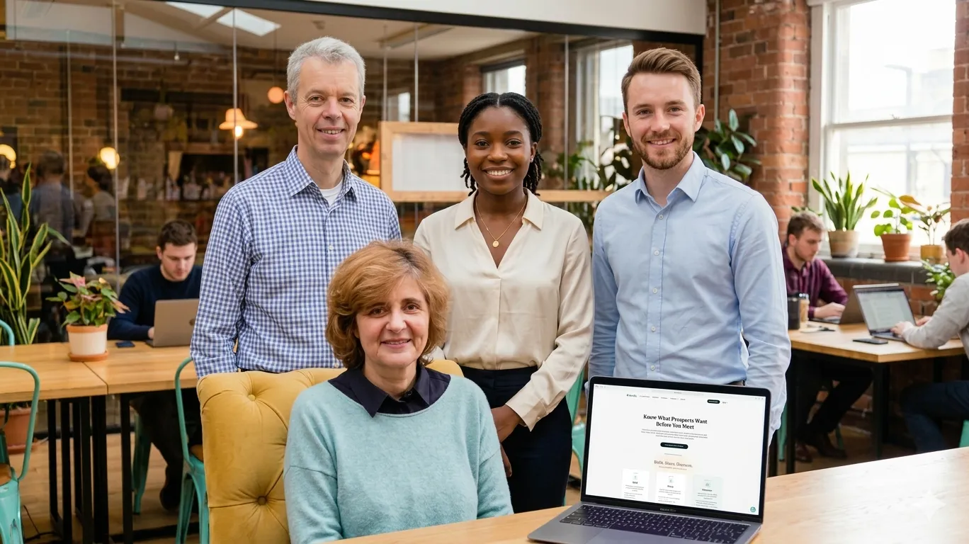 The Parsley team in a coworking space with a laptop showing the Parsley website