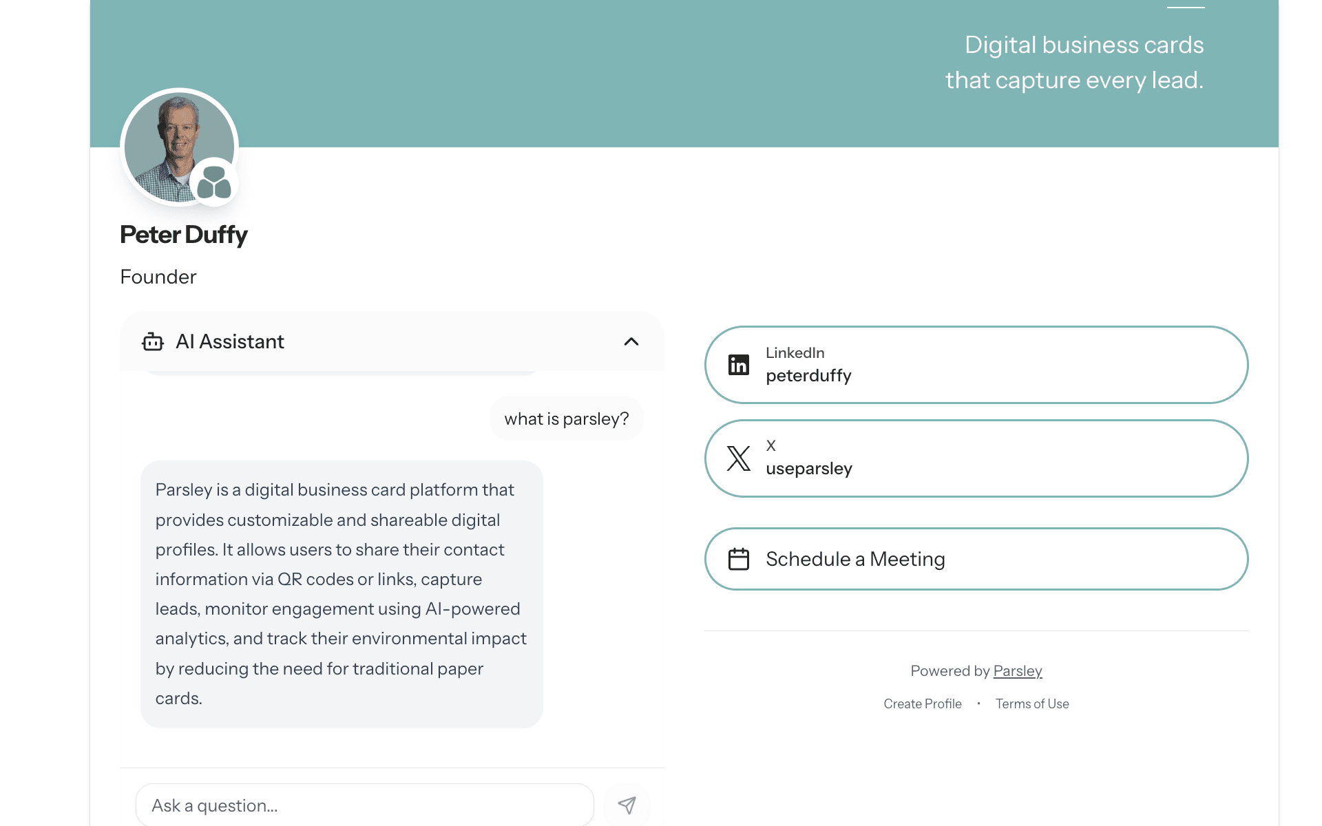 Profile Chatbot - Parsley feature screenshot